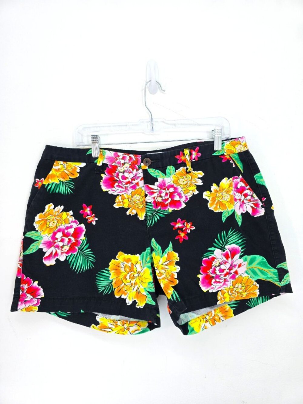 Old Navy Women SZ 14 Black Tropical Floral Chino Shorts
